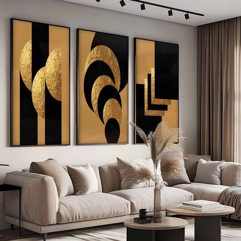 3 Pieces Symbols in Gold and Black V1604 Canvas