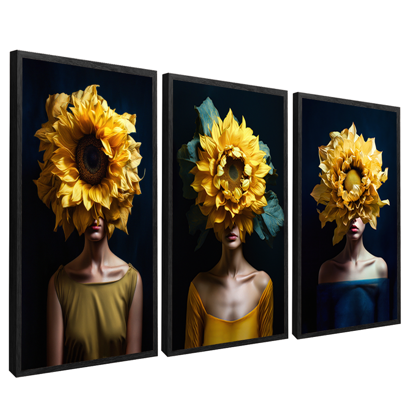 3 Pieces Women and Sunflowers V1468 Canvas