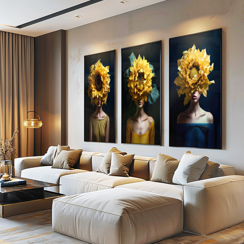 3 Pieces Women and Sunflowers V1468 Canvas