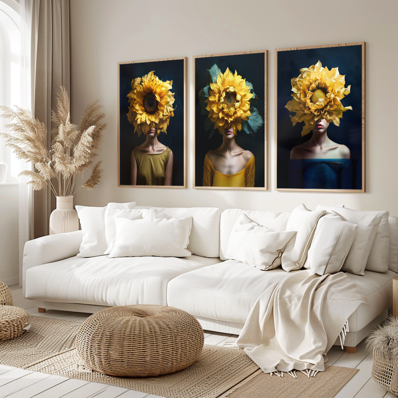 3 Pieces Women and Sunflowers V1468 Canvas