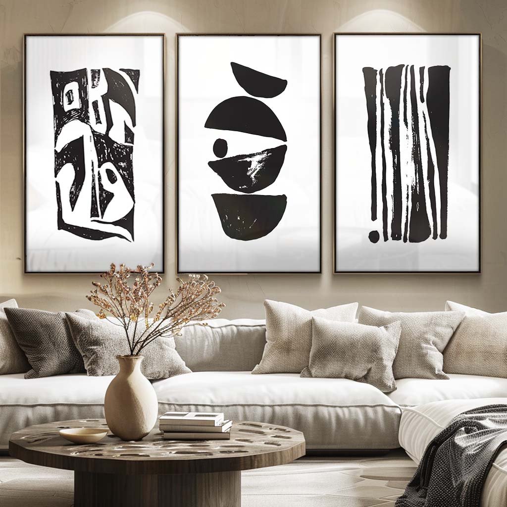 3 pieces - Abstract Symbols in Nanking Canvas