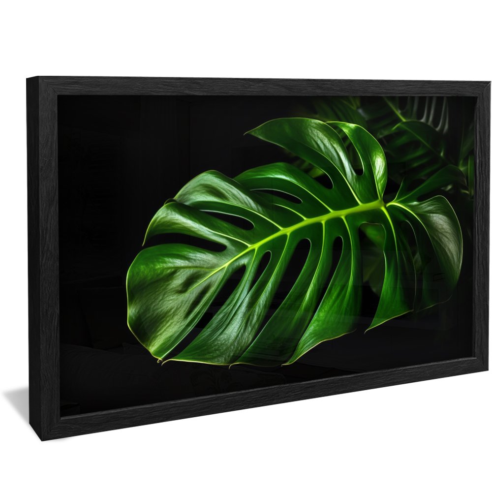 4K Leaf on Black Background Canvas