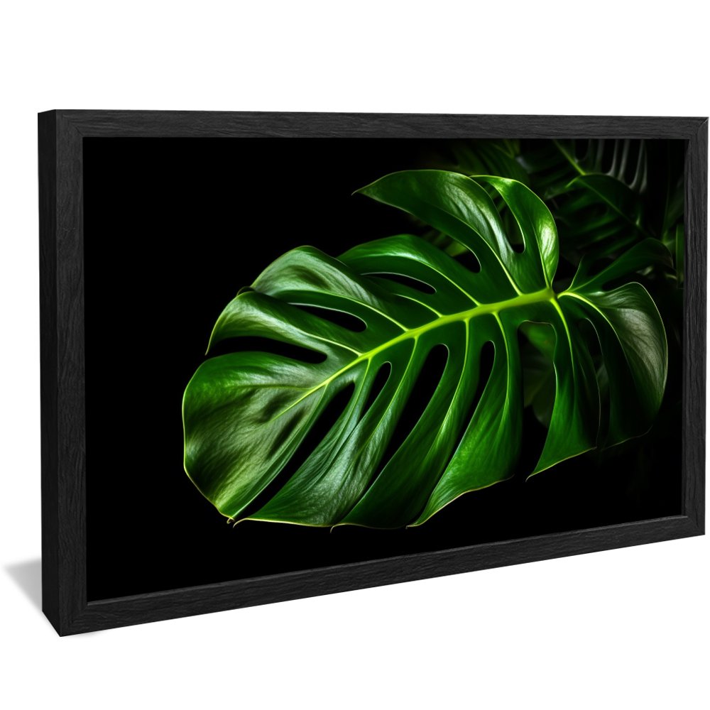 4K Leaf on Black Background Canvas