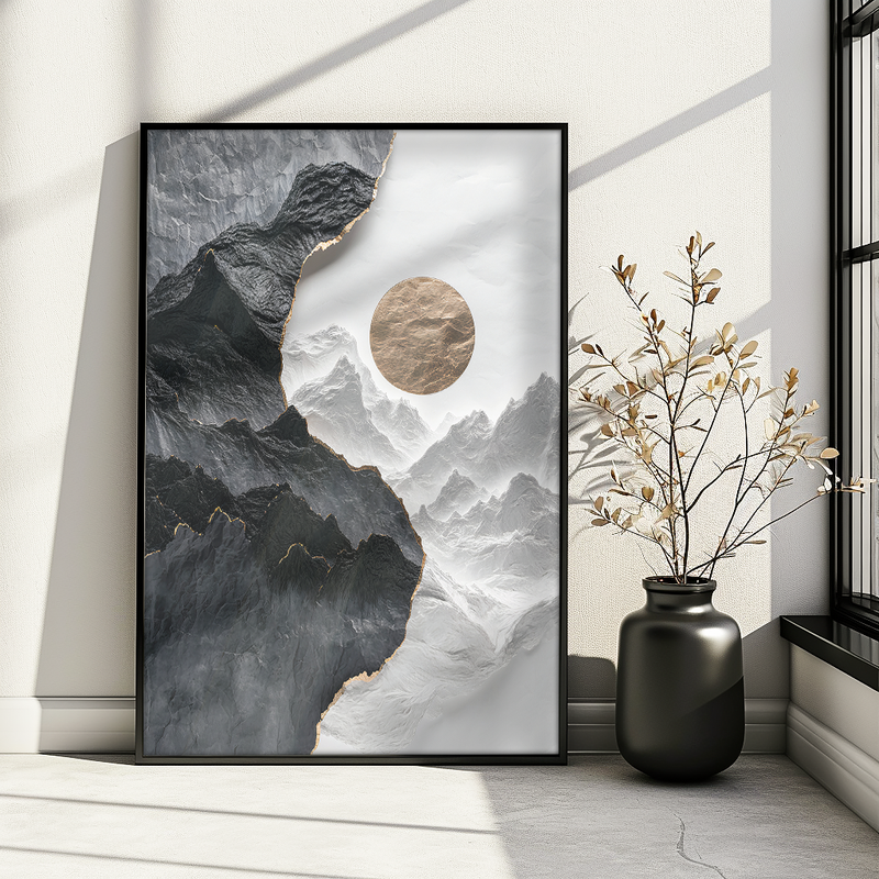 Abstract Black and White Mountains V1190 Canvas