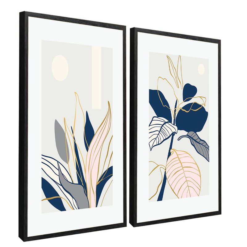 Abstract Blue Floral Duo Canvas V1667