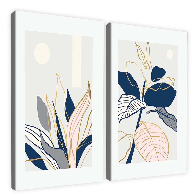 Abstract Blue Floral Duo Canvas V1667