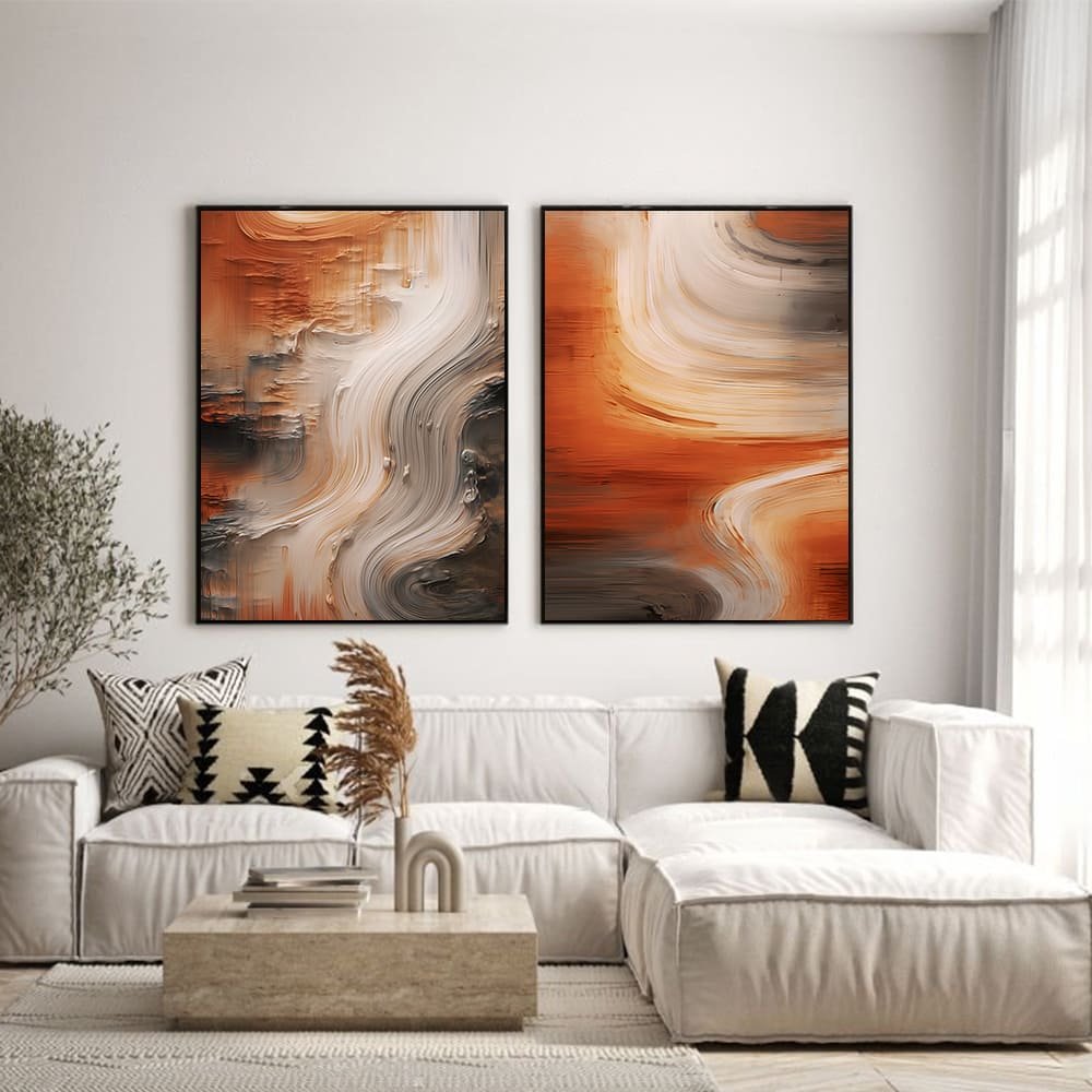 Abstract Brushstrokes v987 - Set of 2 Canvases