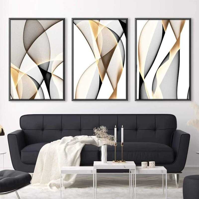 Abstract Contrasting Waves 3 Screens Canvas