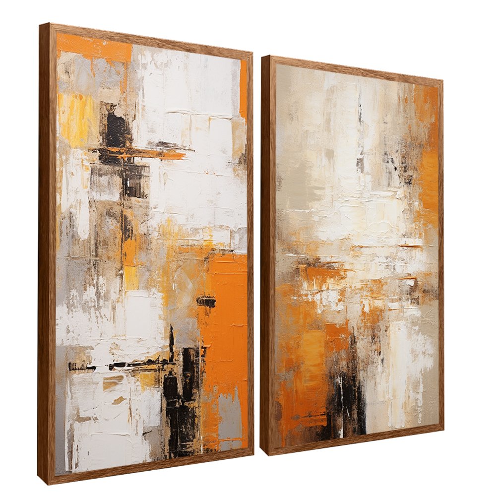 Abstract Cream and Brown - Set of 2 Canvases