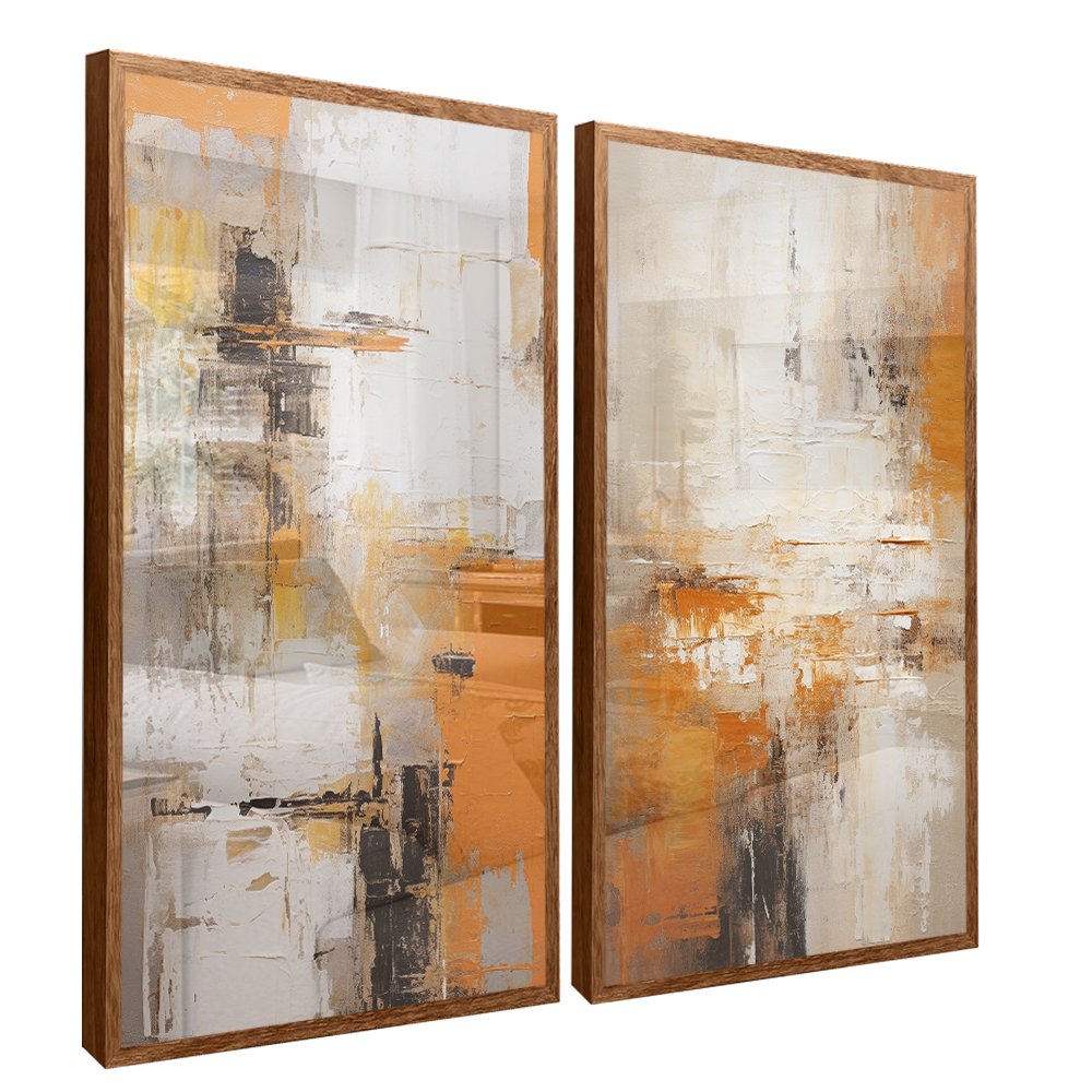 Abstract Cream and Brown - Set of 2 Canvases