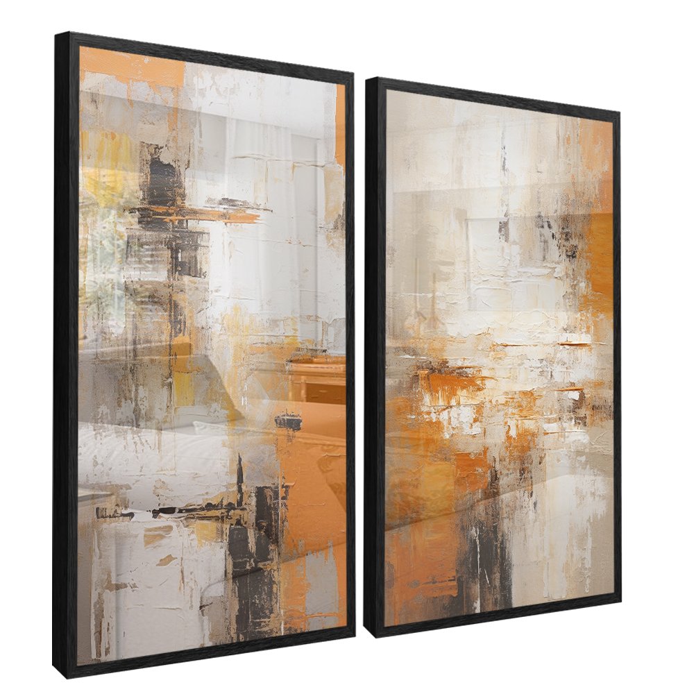 Abstract Cream and Brown - Set of 2 Canvases