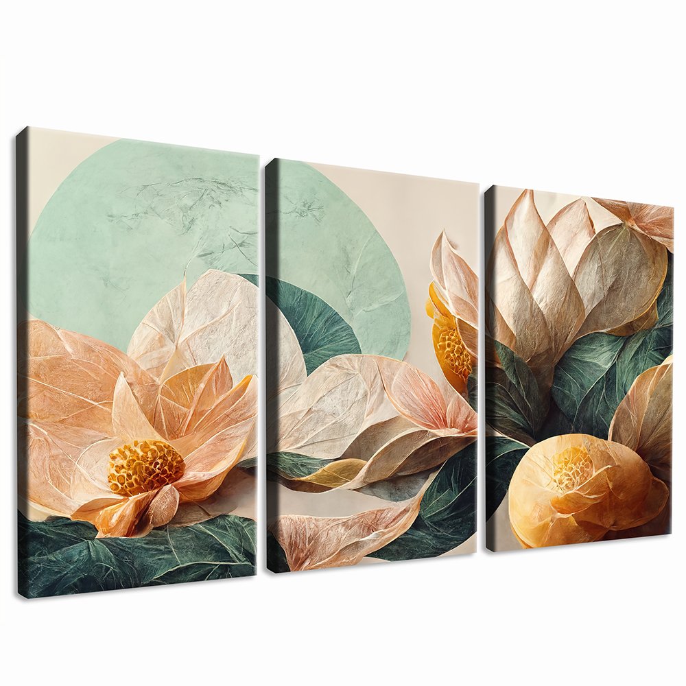 Abstract Flower Trio on a Leaf Canvas