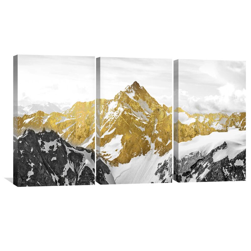 Abstract Golden Mountains 3 Screens Canvas