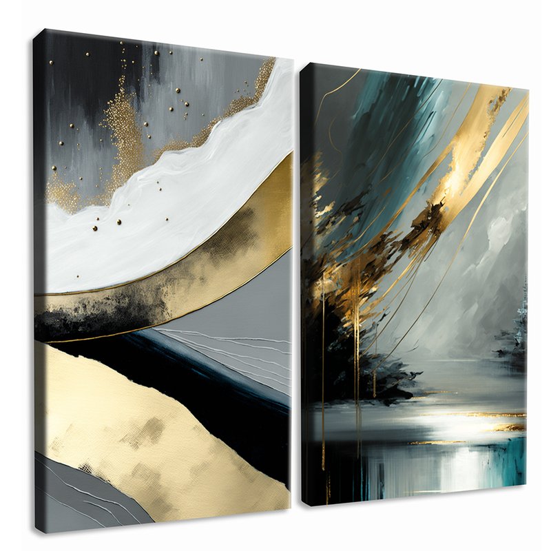 Abstract Gray Luxury and Gold Kit with 2 Tables Canvas