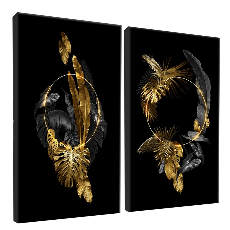 Abstract Leaves Luxury Gold Kit with 2 Frames Canvas