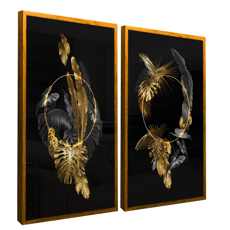 Abstract Leaves Luxury Gold Kit with 2 Frames Canvas