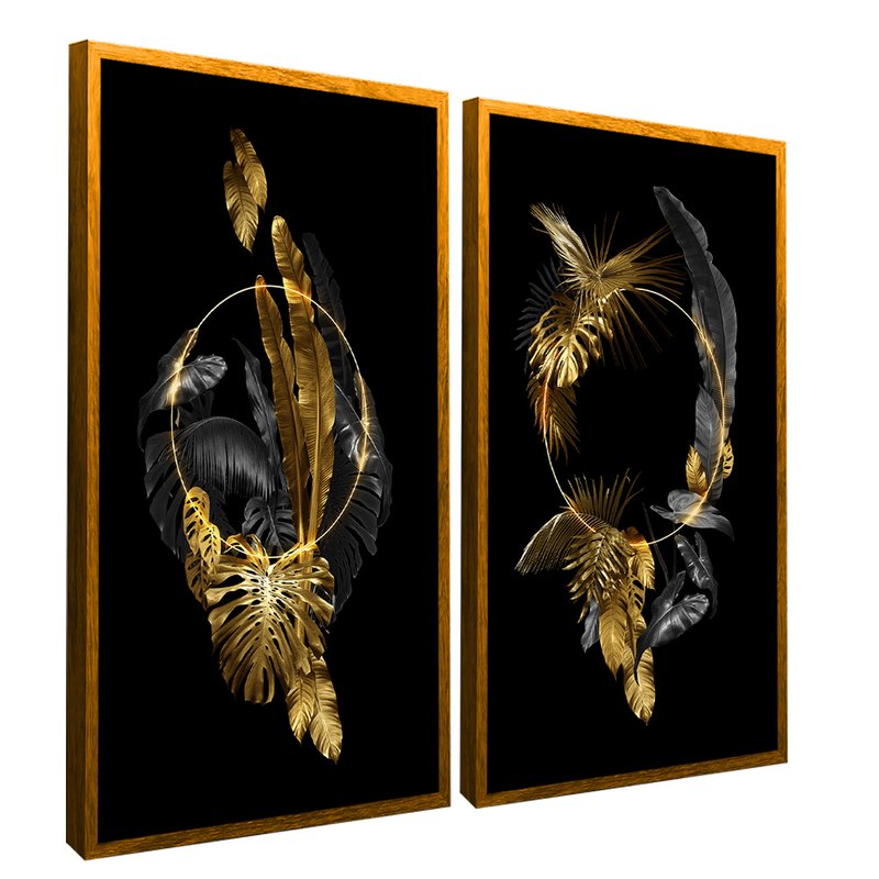 Abstract Leaves Luxury Gold Kit with 2 Frames Canvas