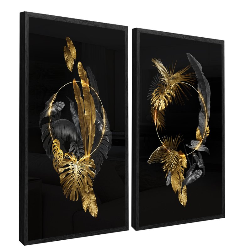 Abstract Leaves Luxury Gold Kit with 2 Frames Canvas