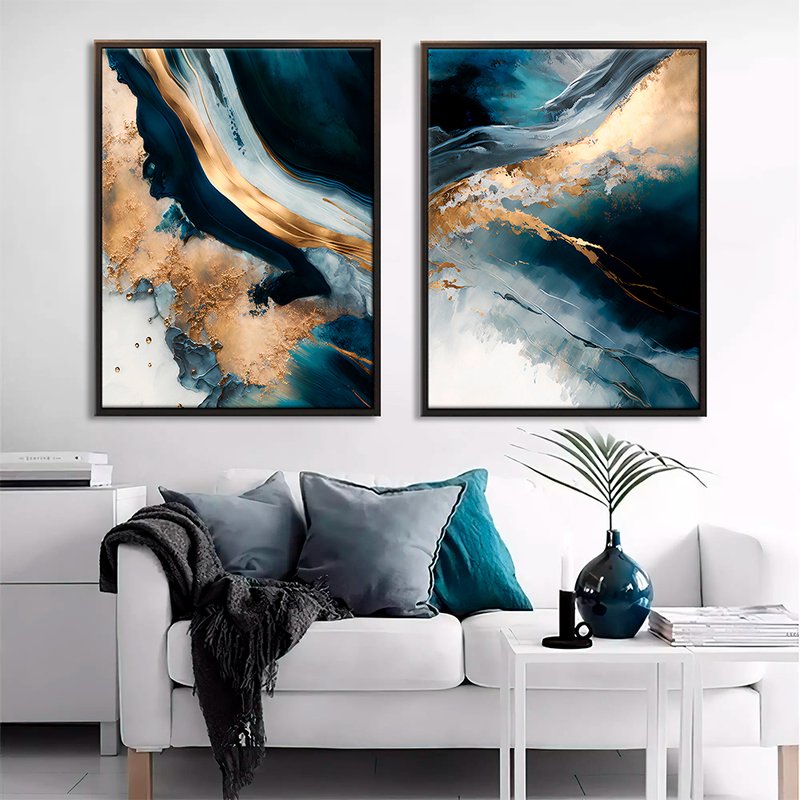 Abstract Luxury Blue Marble with Gold Kit with 2 Tables Canvas