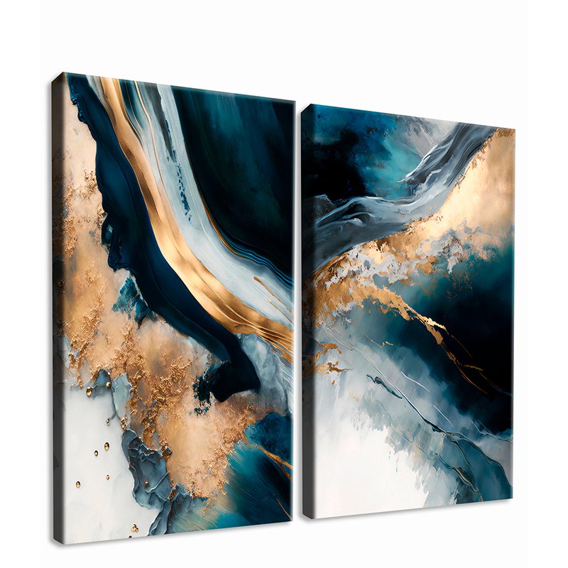 Abstract Luxury Blue Marble with Gold Kit with 2 Tables Canvas