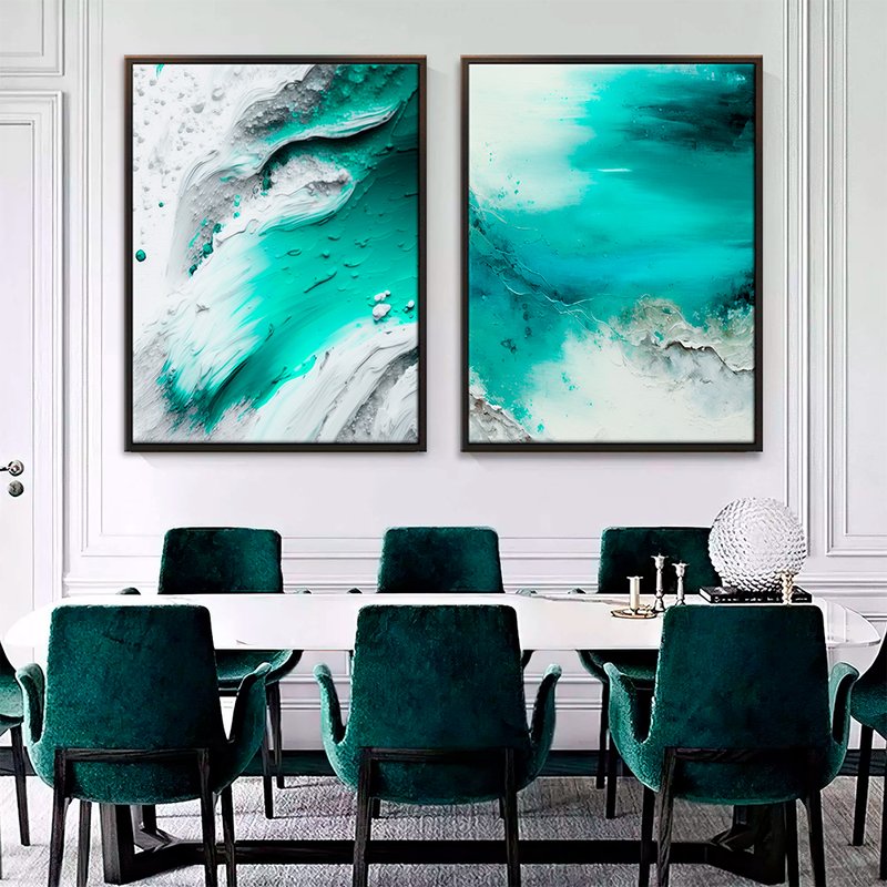 Abstract Luxury Oil Blue and White Kit with 2 Tables Canvas