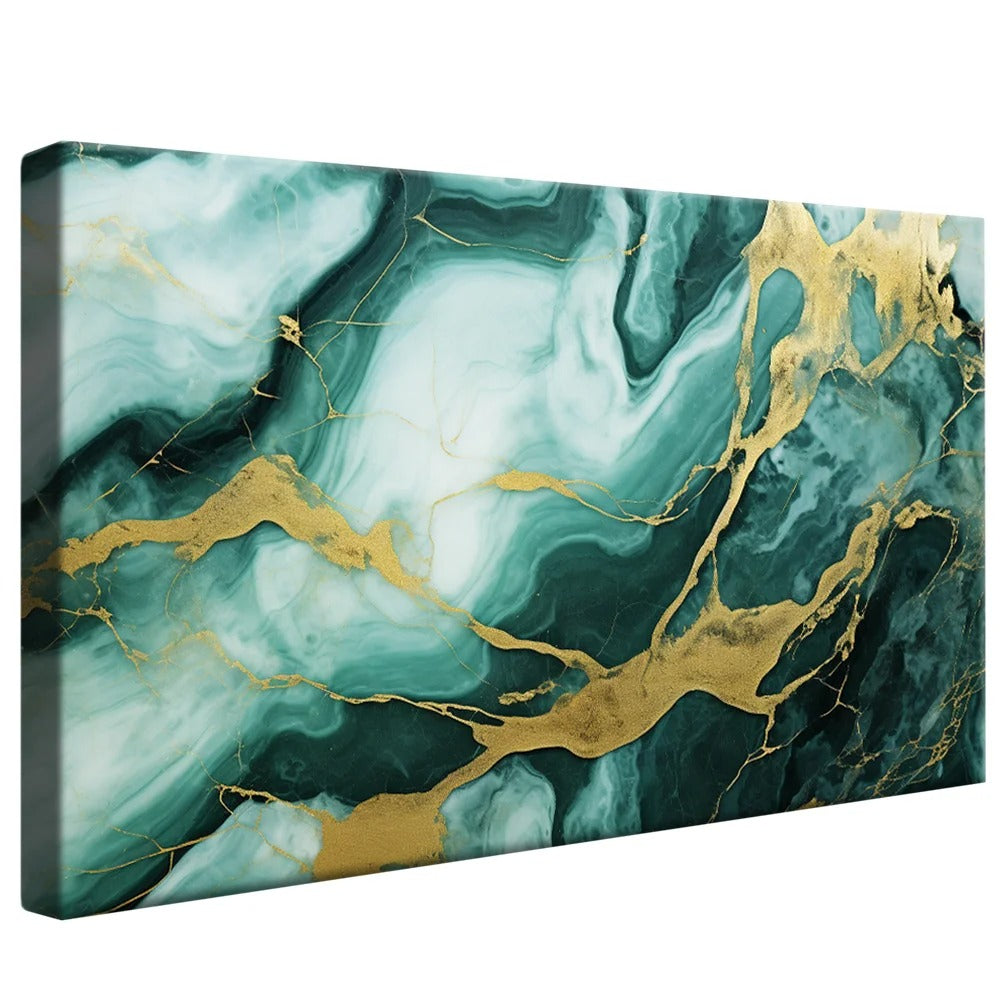 Abstract Marble Green and Gold Canvas V73
