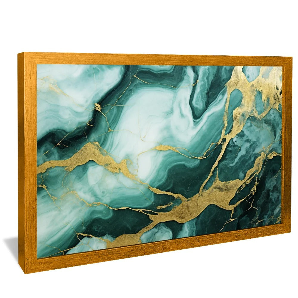 Abstract Marble Green and Gold Canvas V73