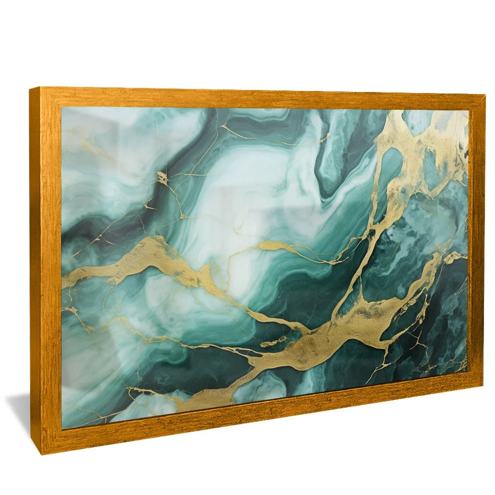 Abstract Marble Green and Gold Canvas V73