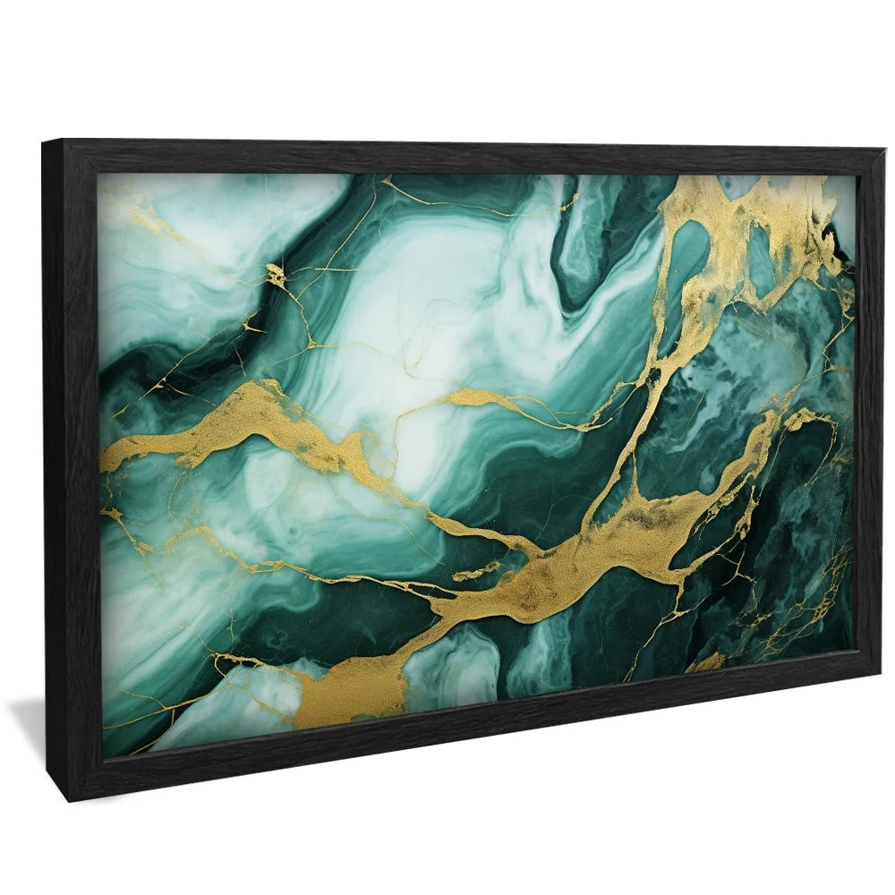 Abstract Marble Green and Gold Canvas V73