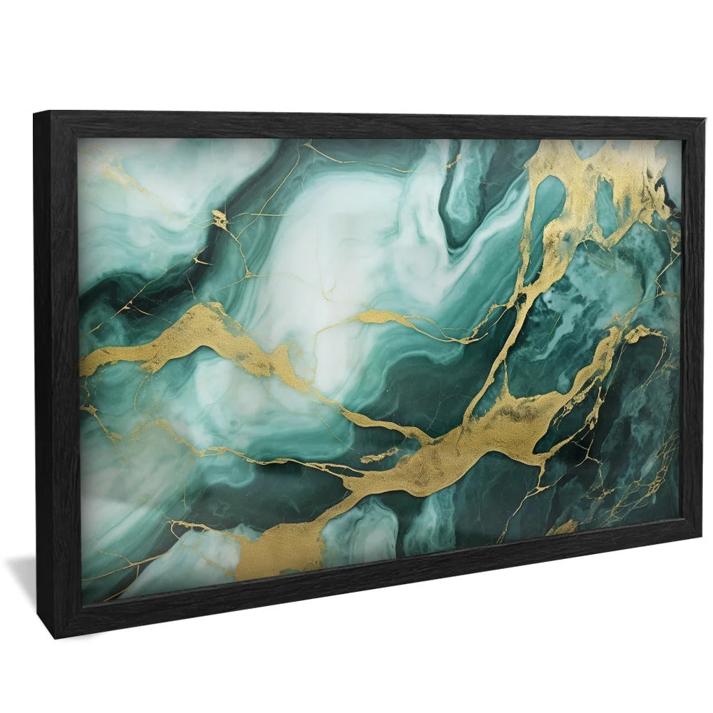 Abstract Marble Green and Gold Canvas V73