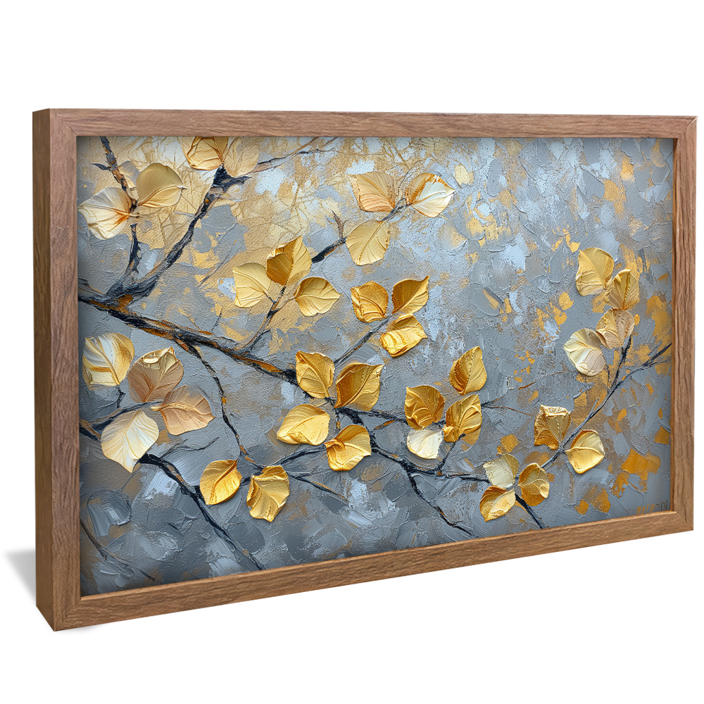 Abstract Oil Painting Golden Leaves V1165 Canvas