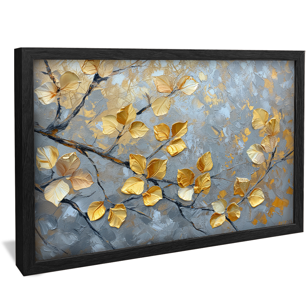 Abstract Oil Painting Golden Leaves V1165 Canvas