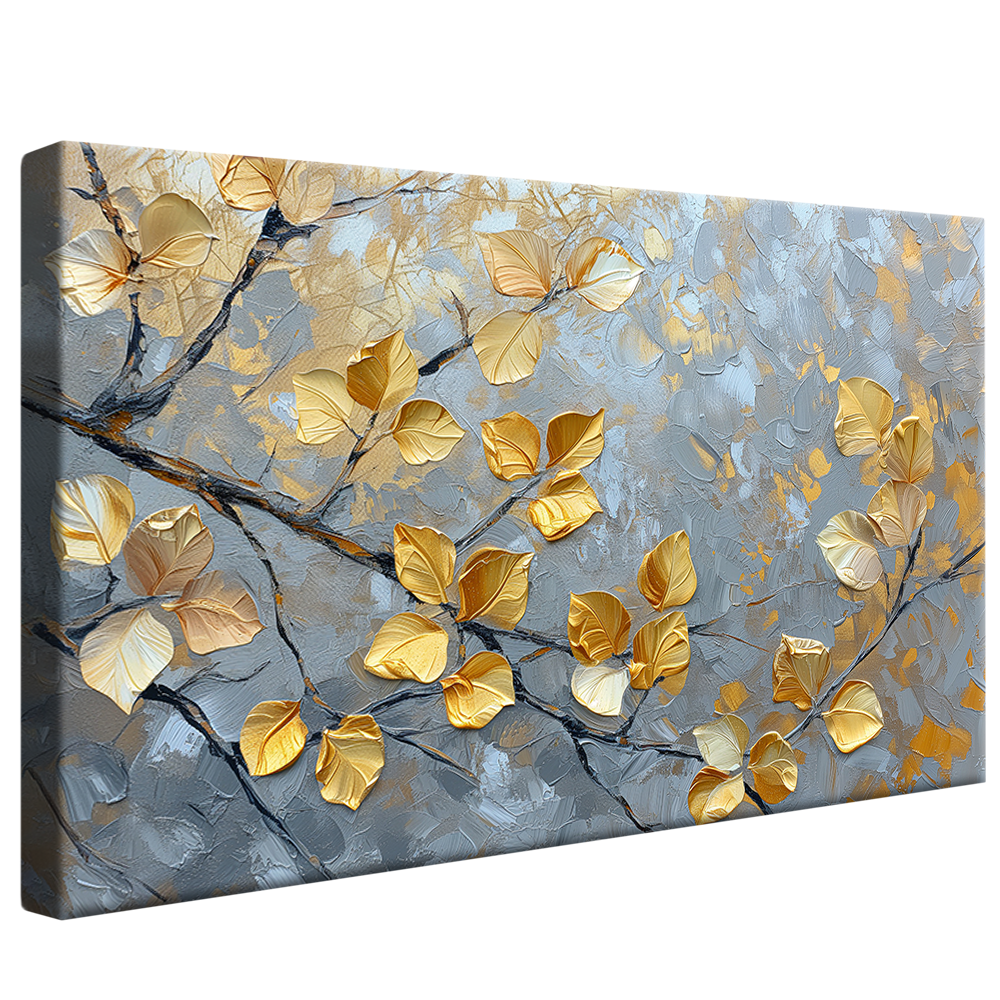 Abstract Oil Painting Golden Leaves V1165 Canvas