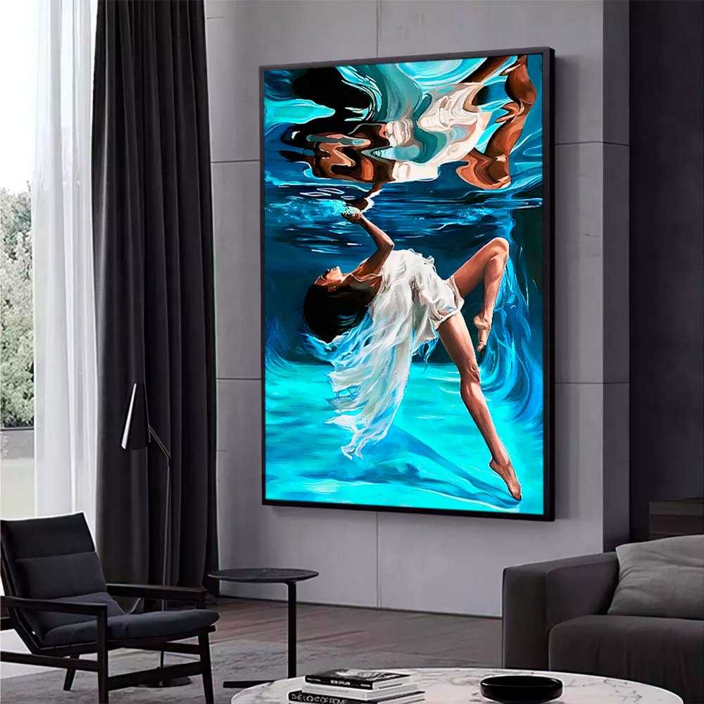 Abstract Painting Woman in Pool Canvas