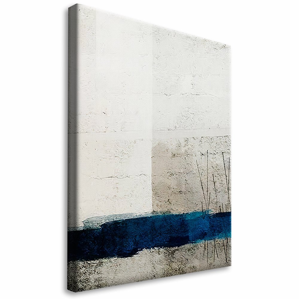 Abstract White Canvas with Blue Stripe