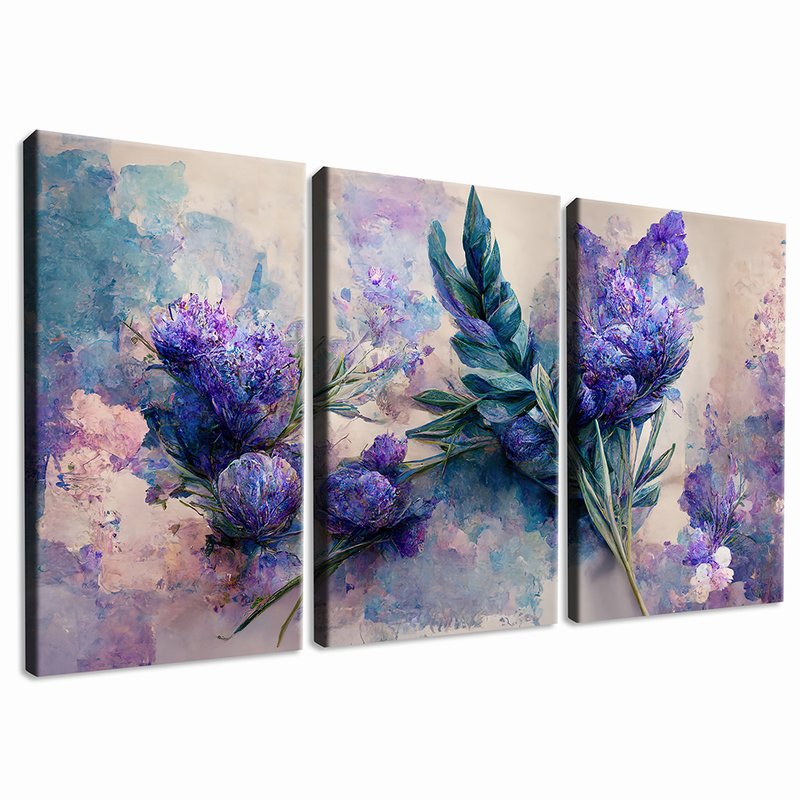 Beautiful Abstract Trio Blue Flower Canvas