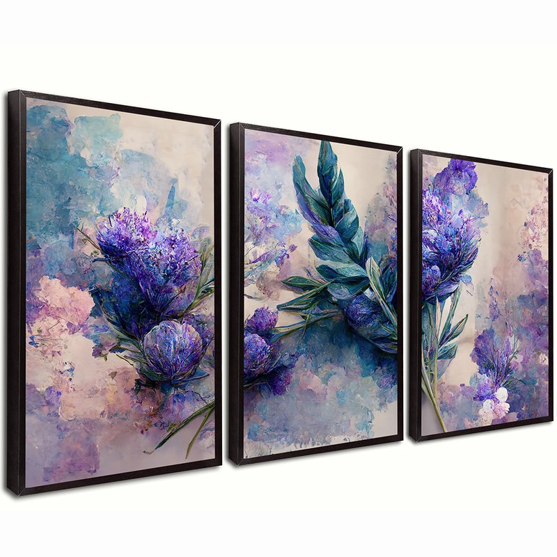 Beautiful Abstract Trio Blue Flower Canvas