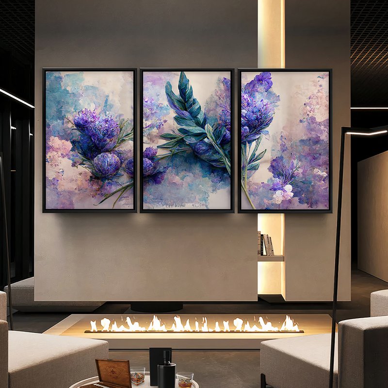 Beautiful Abstract Trio Blue Flower Canvas