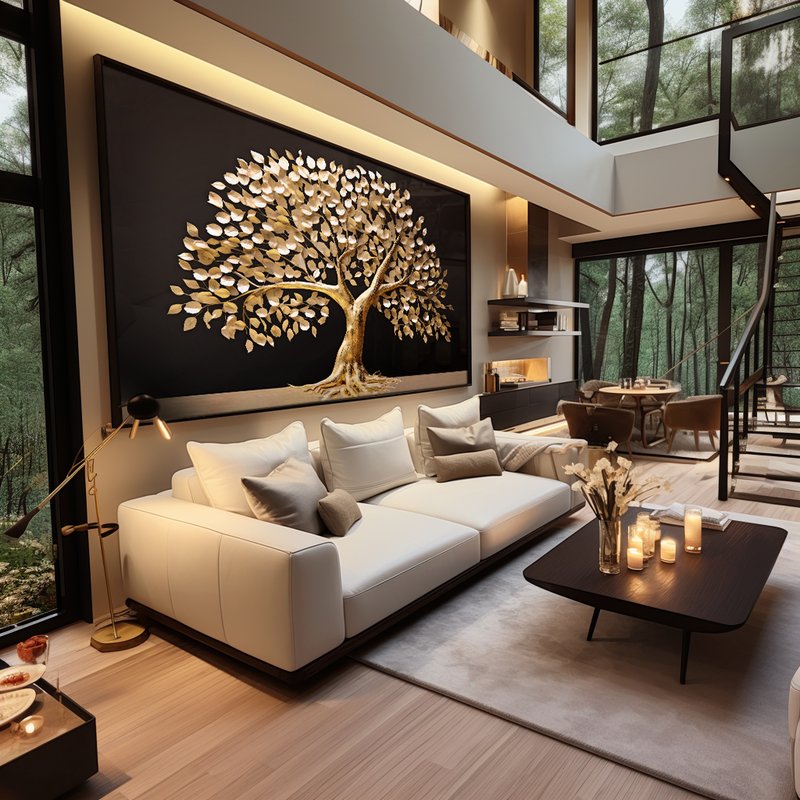 Black Background Golden Tree Canvas