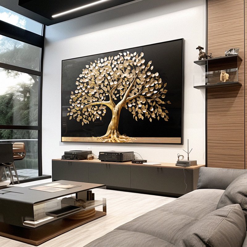 Black Background Golden Tree Canvas