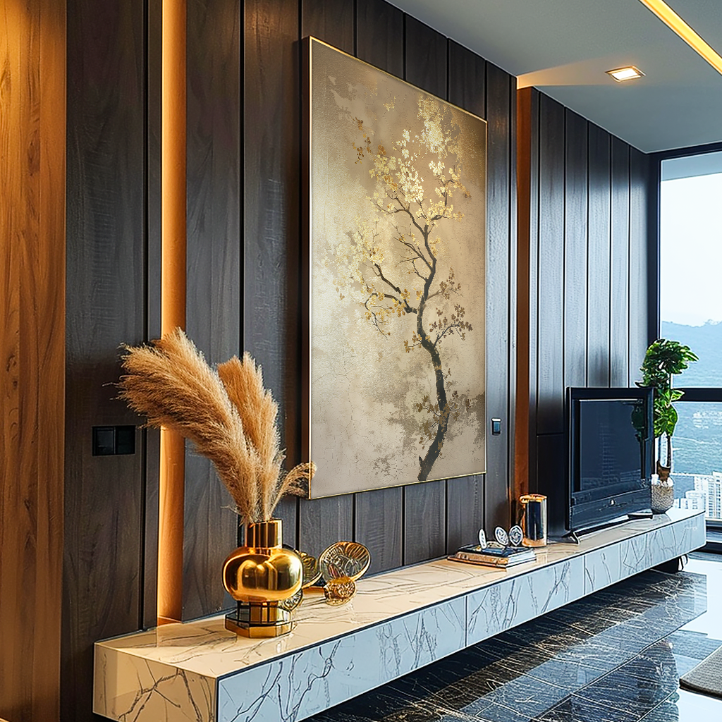 Black Tree and Golden Leaves V1168 Canvas