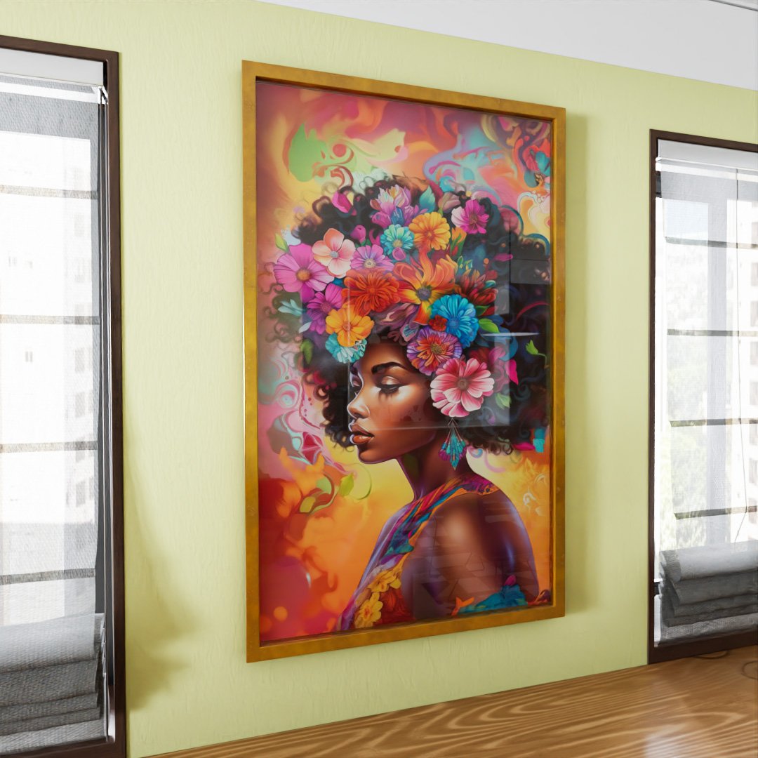 Black Woman with Flowers V2099 Canvas