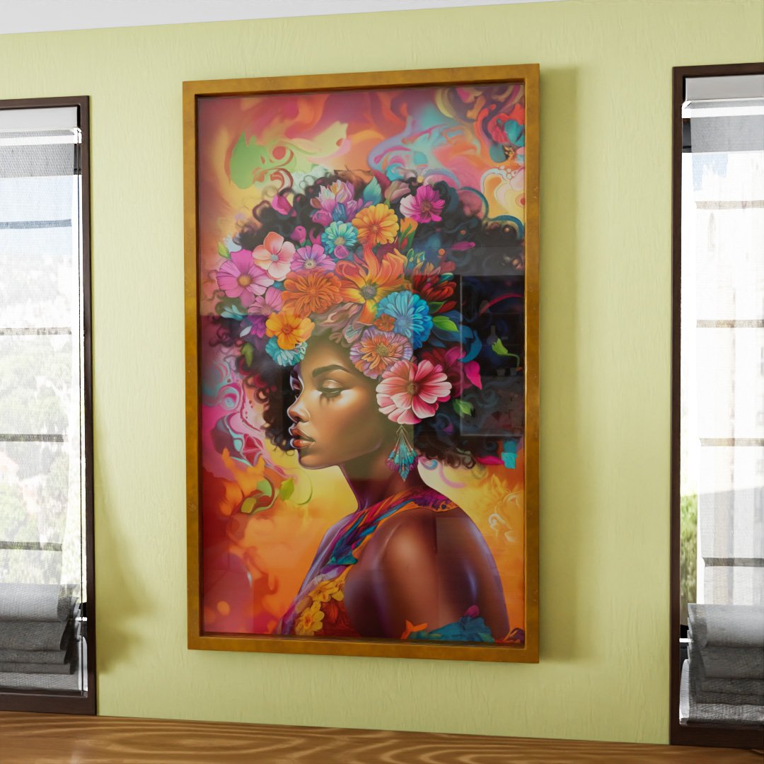 Black Woman with Flowers V2099 Canvas