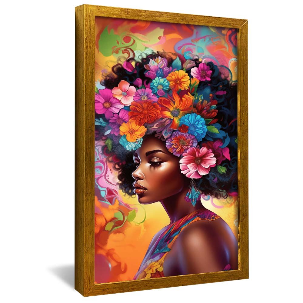 Black Woman with Flowers V2099 Canvas