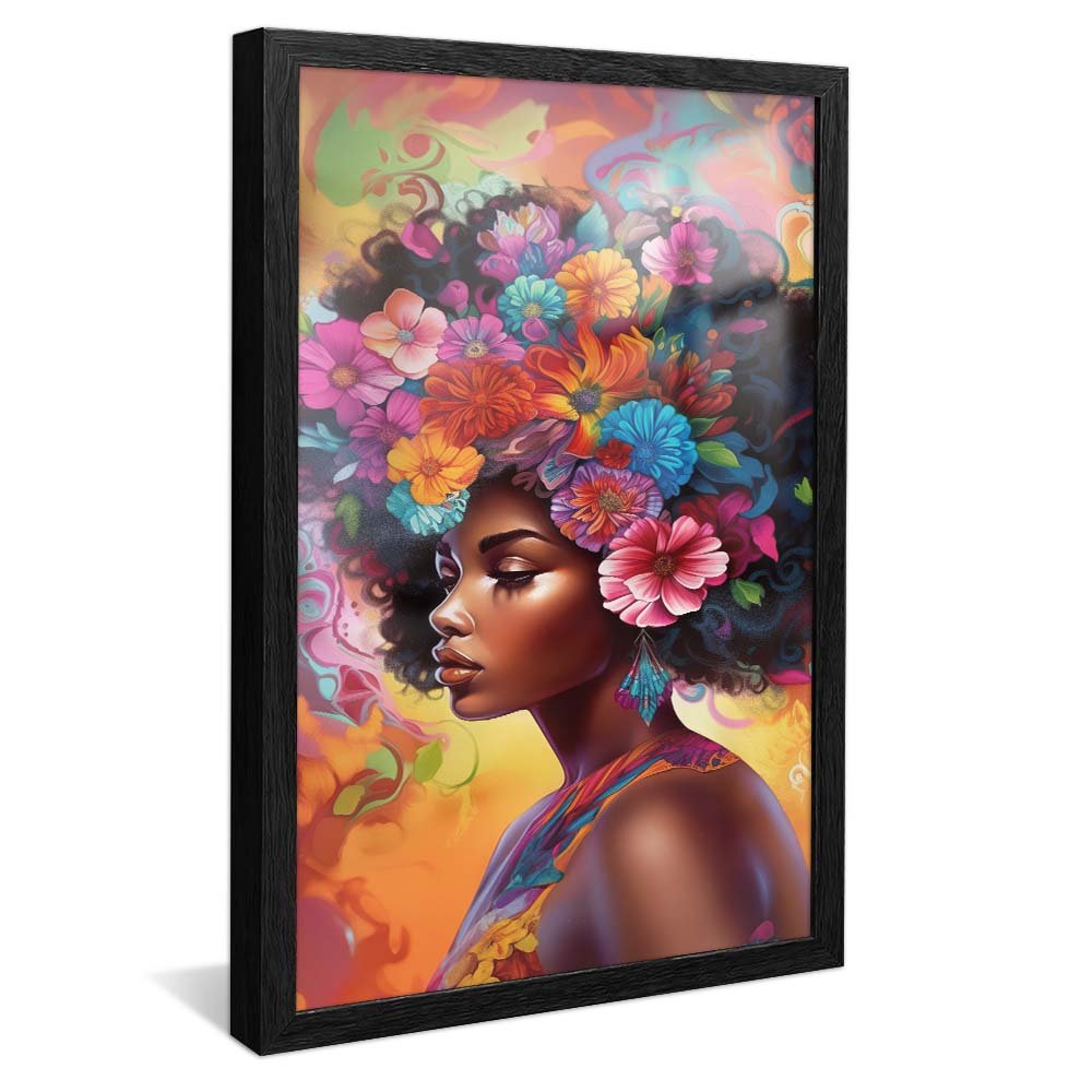 Black Woman with Flowers V2099 Canvas