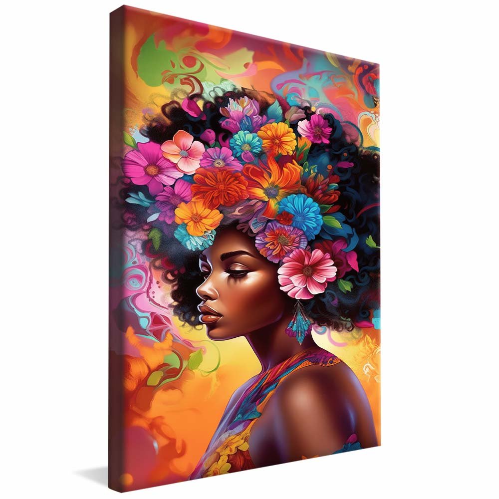 Black Woman with Flowers V2099 Canvas