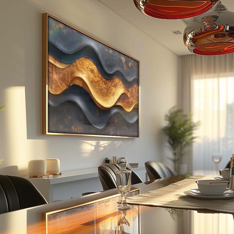Black and Gold Waves V1734 Canvas