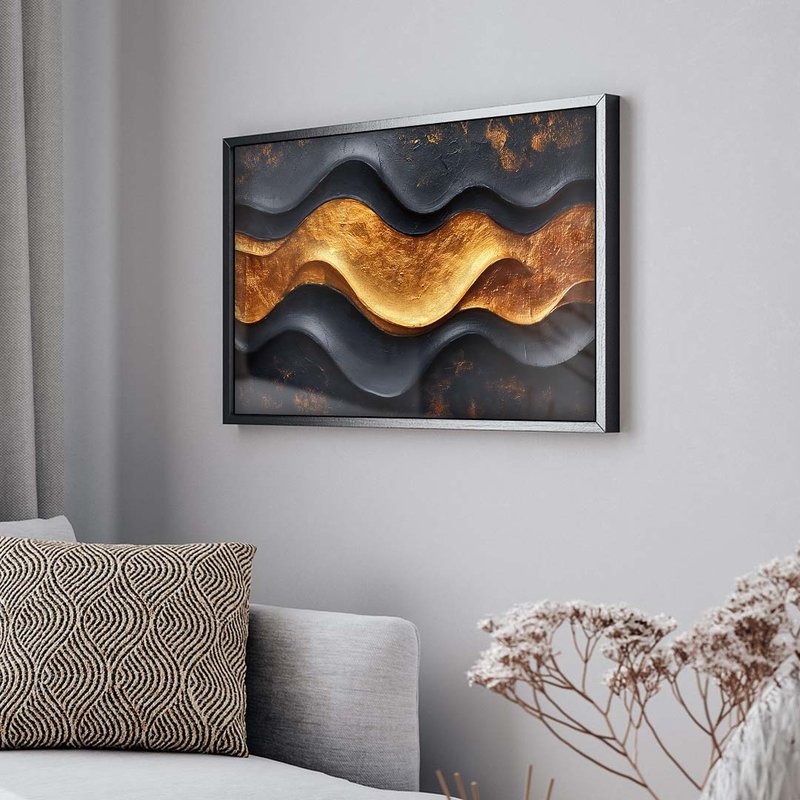 Black and Gold Waves V1734 Canvas