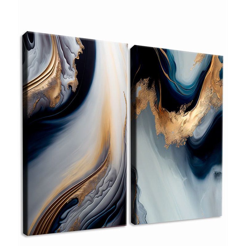 Blue Abstract and Gold Kit with 2 Tables Canvas