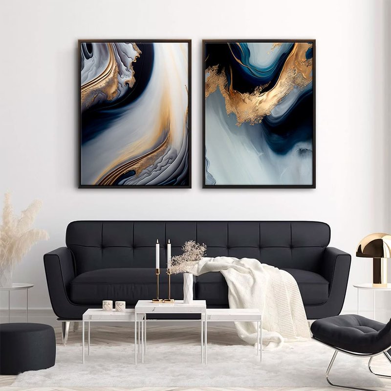 Blue Abstract and Gold Kit with 2 Tables Canvas